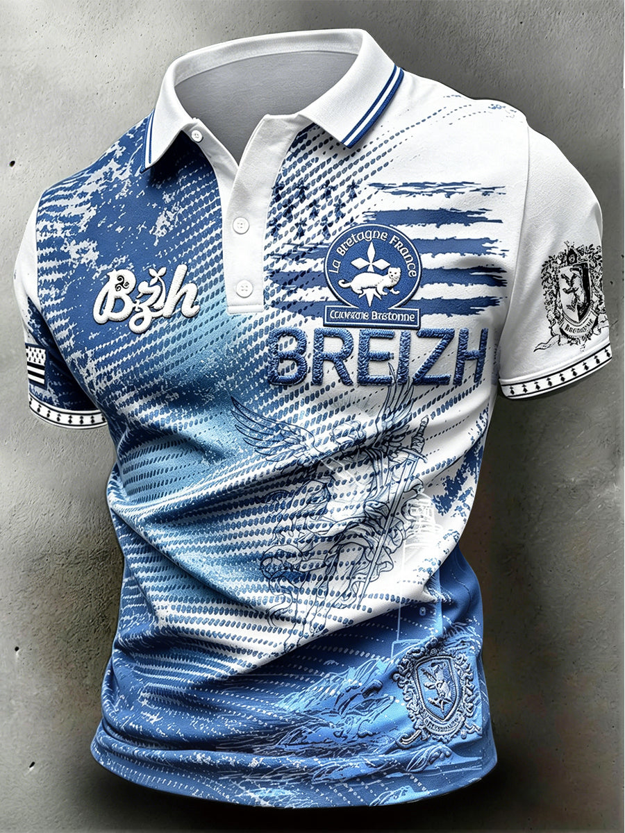 Polo décontracté pour homme à imprimé marin bleu