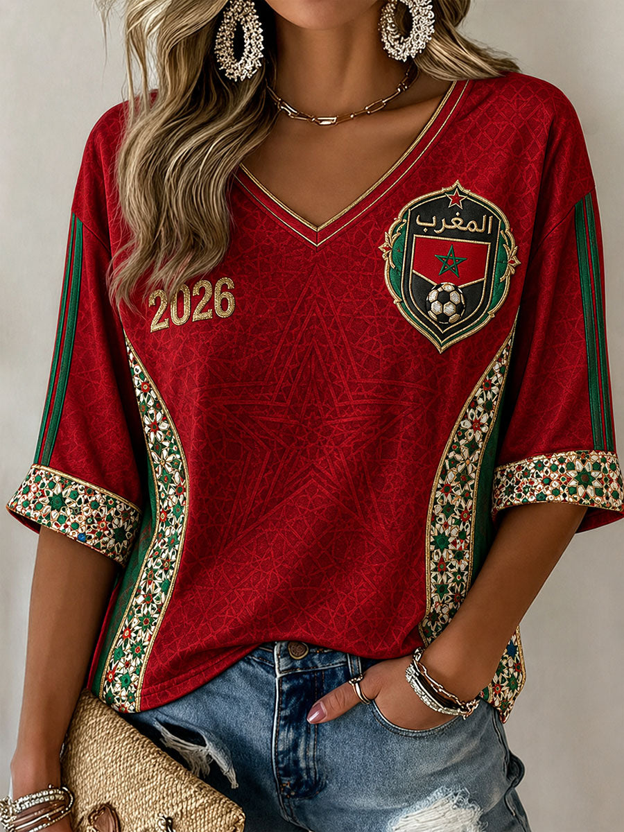 Tops à col en V pour le football féminin 2026 du Maroc