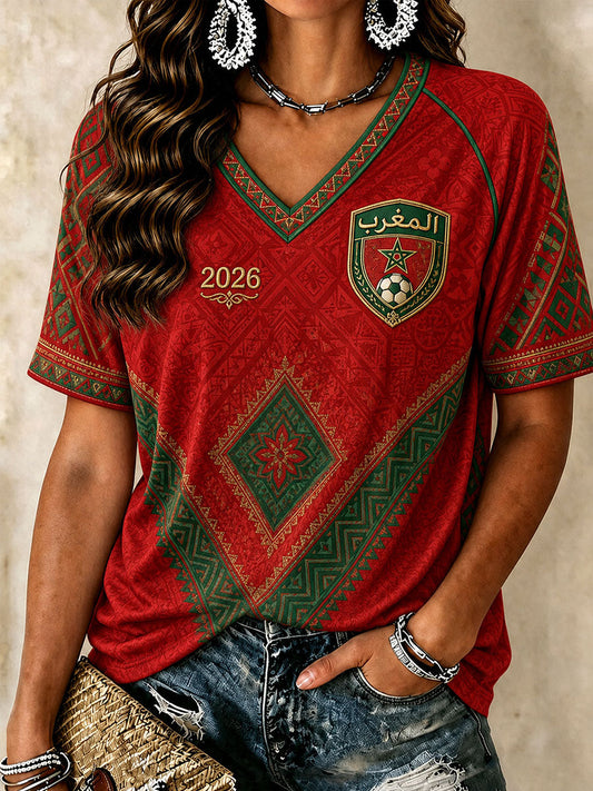 T-shirts à col en V pour le football marocain féminin