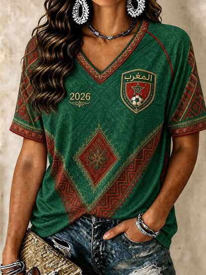 T-shirts à col en V pour le football marocain féminin