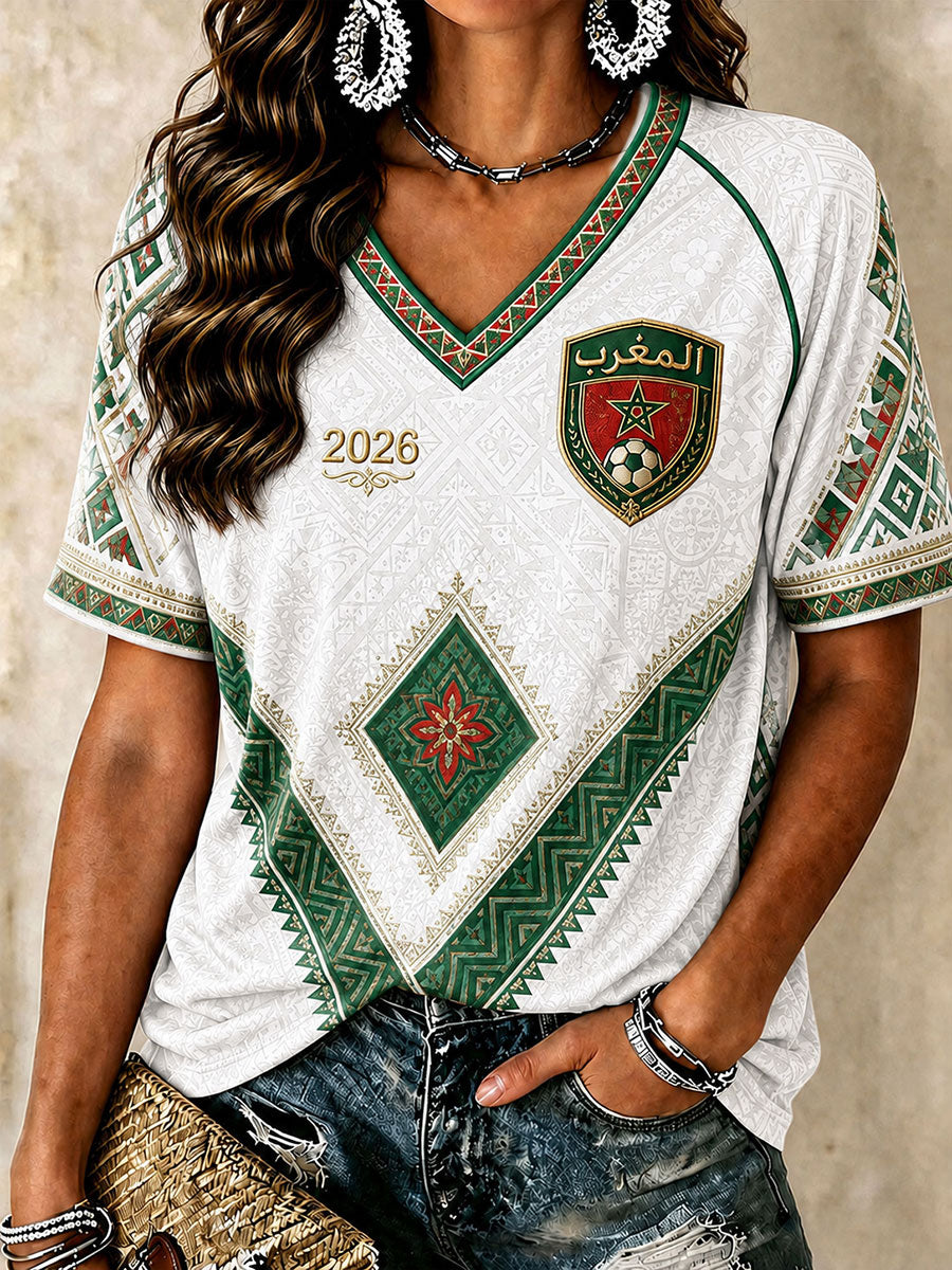 T-shirts à col en V pour le football marocain féminin