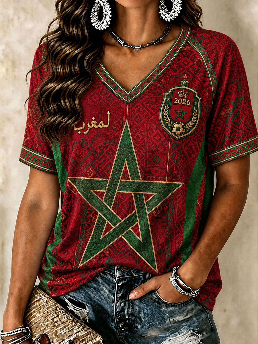 T-shirts à col en V de football pour femmes 2026 Maroc
