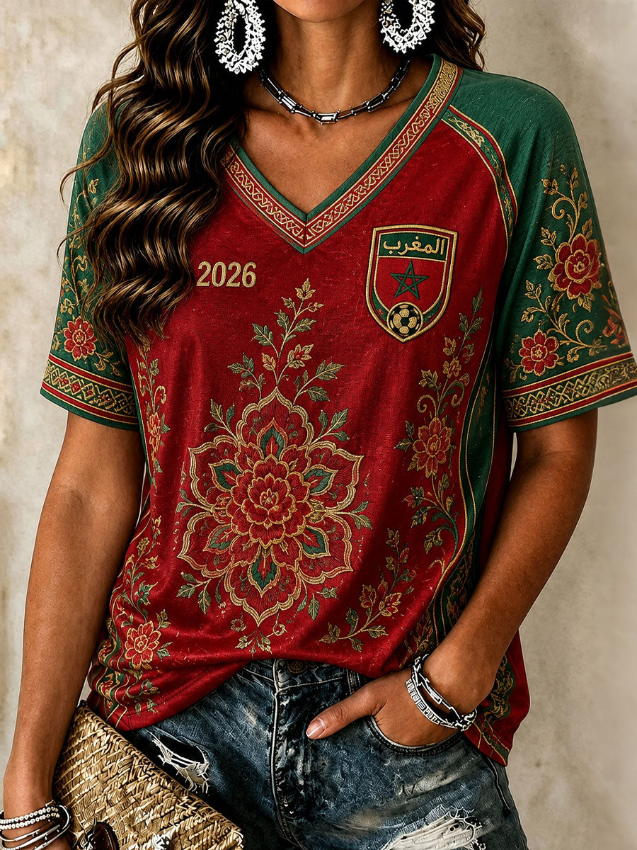 T-shirts à col en V de football pour femmes 2026 Maroc