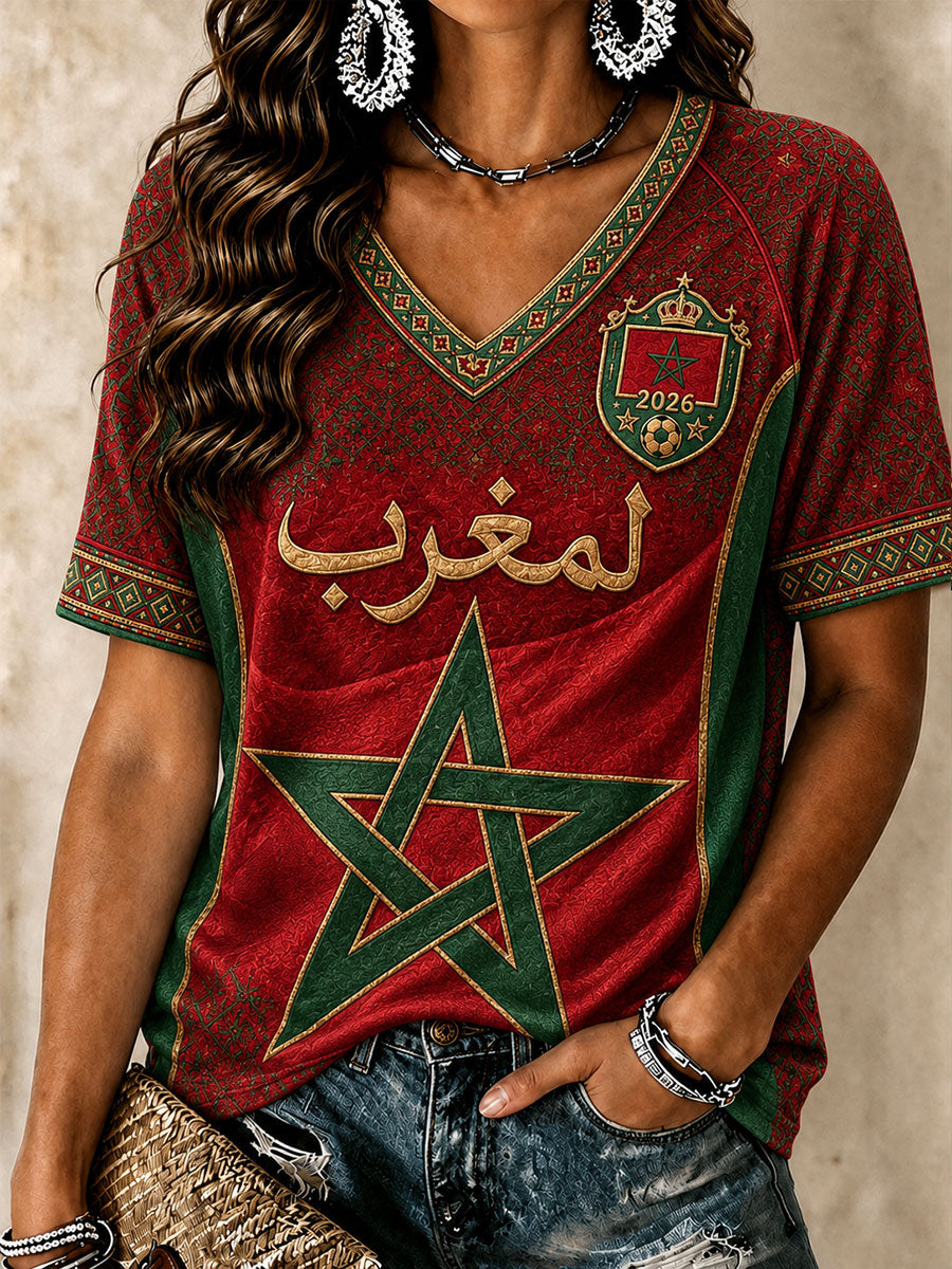 T-shirts à col en V de football pour femmes 2026 Maroc