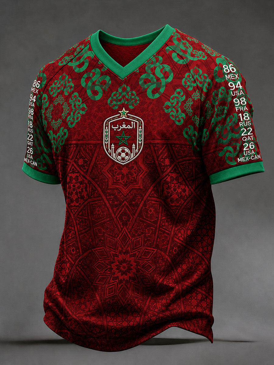 T-shirts à col en V de football marocain pour hommes