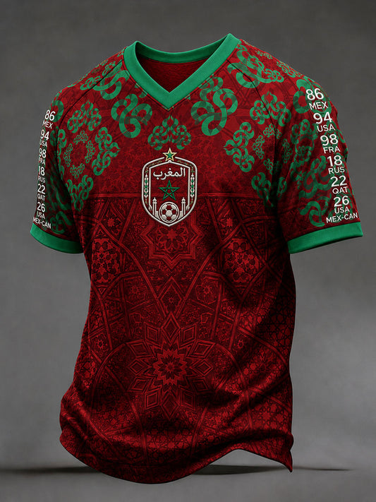 T-shirts à col en V de football marocain pour hommes