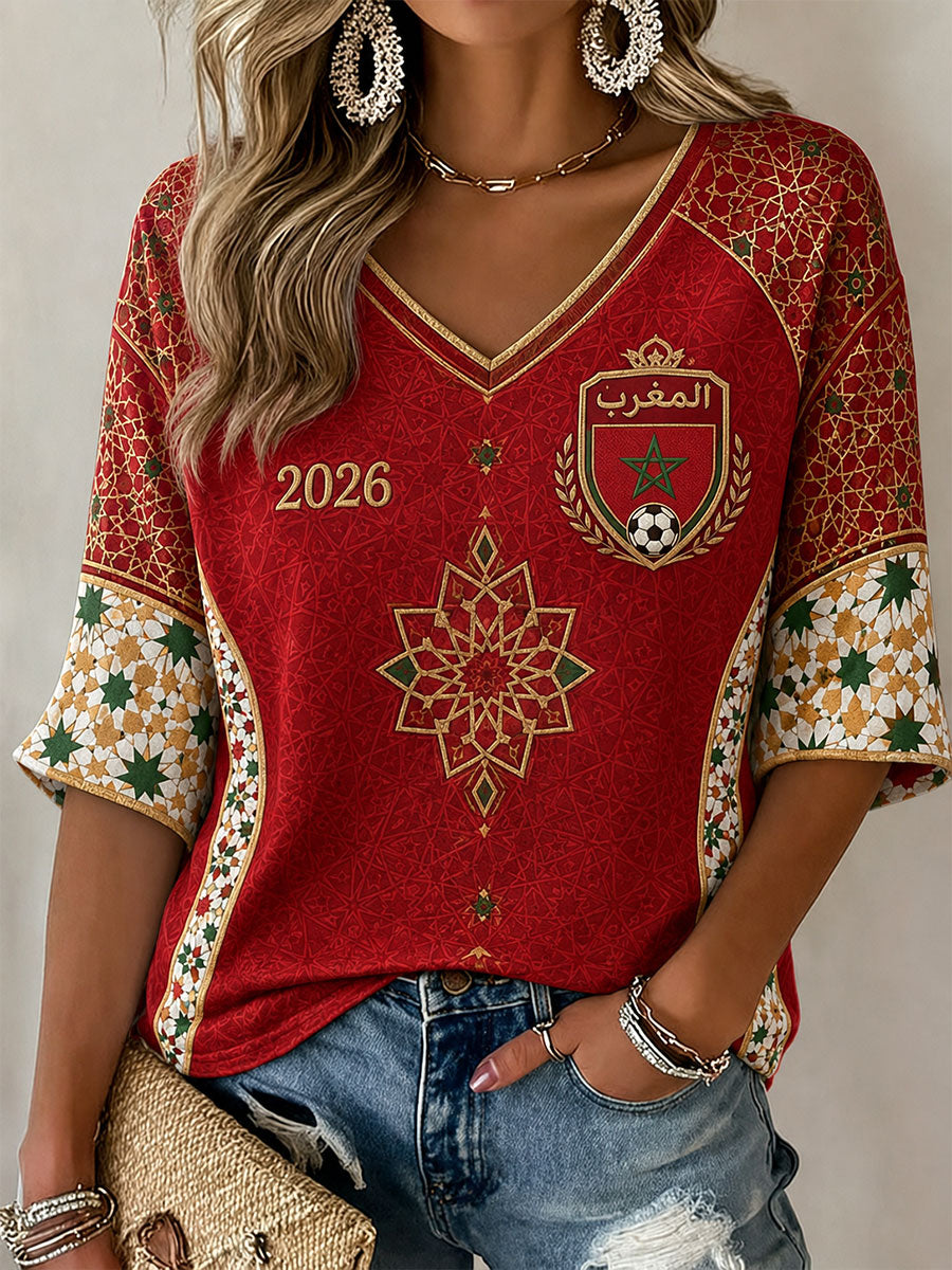 Femmes 2026 Maroc Football V-Neck Tops