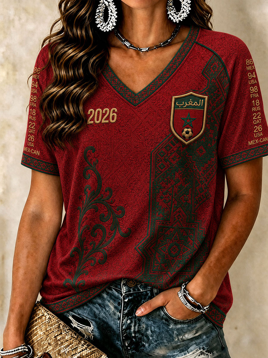 T-shirts à col en V pour le football marocain féminin
