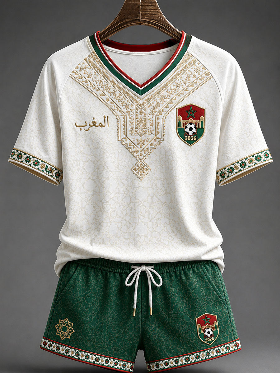 T-shirt à col en V 2026 Morocco Football pour femmes
