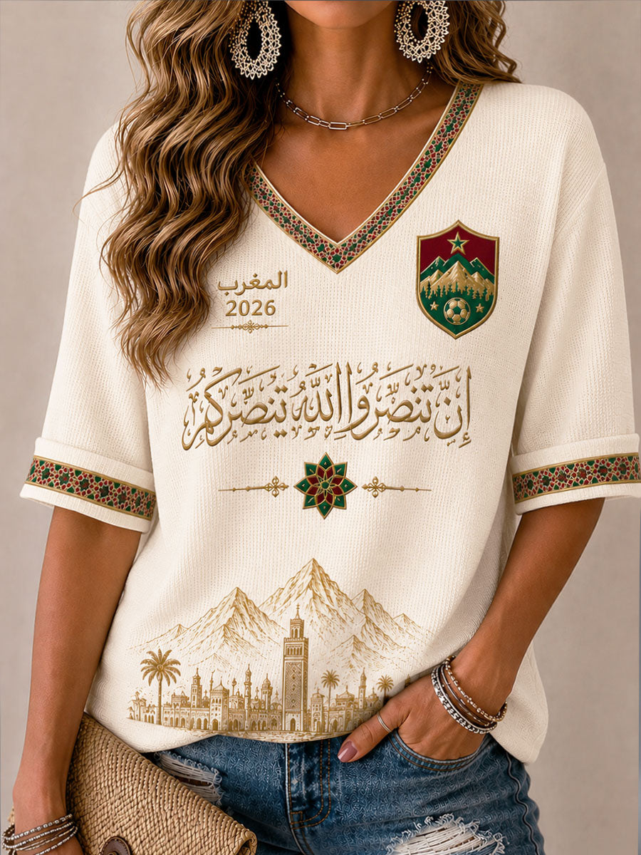 T-shirt waffle de football pour femmes 2026 Maroc