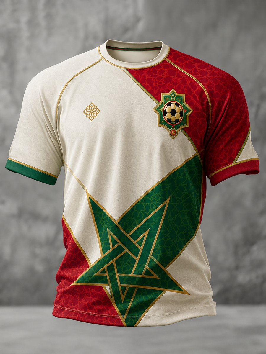T-shirt manches courtes pour hommes, imprimé Football Maroc
