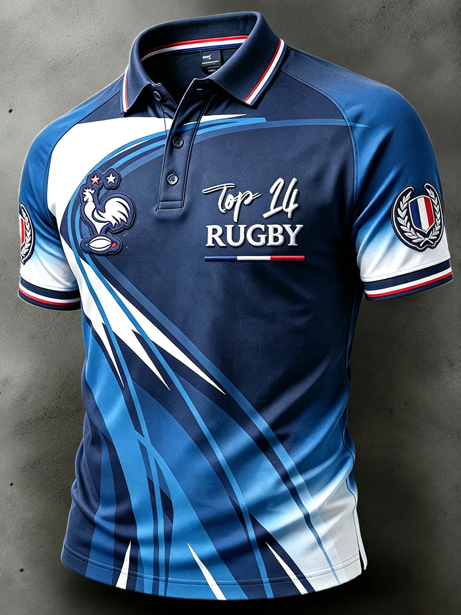 Polo décontracté à épaules tombantes pour homme French Top 14 Rugby League Coq