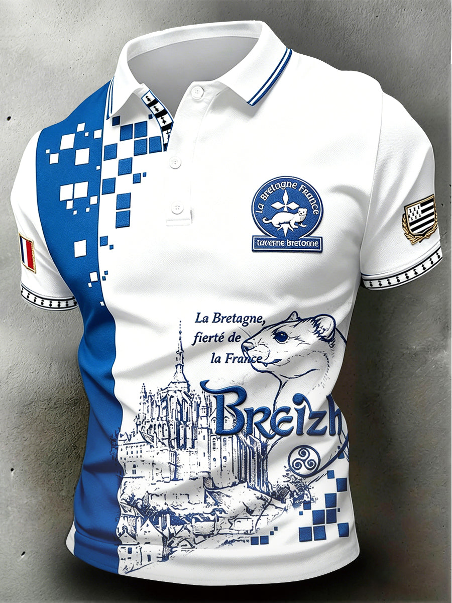 Polo homme de style professionnel à imprimé de la Bretagne française et du Mont-Saint-Michel