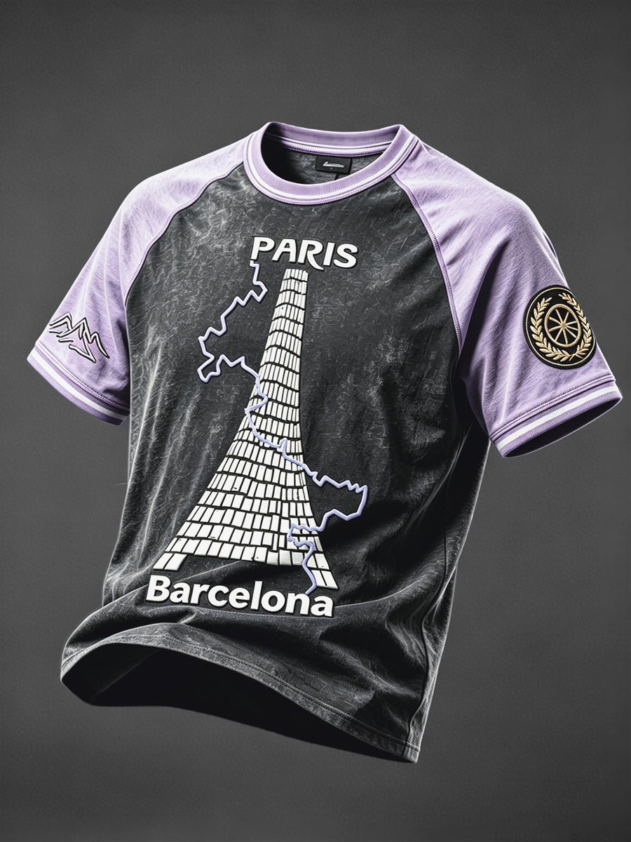 T-shirt décontracté rétro imprimé patchwork de cyclisme Tour de France pour hommes
