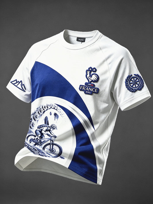 Hommes Blanc Français Tour de France Cyclisme Coq Imprimer Décontracté Goutte Épaule T-shirt