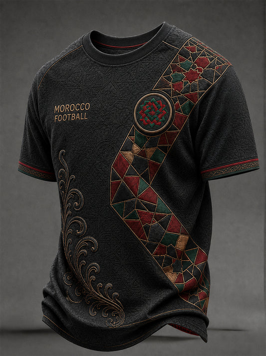 T-shirt décontracté avec impression d’art fan de football marocain rétro