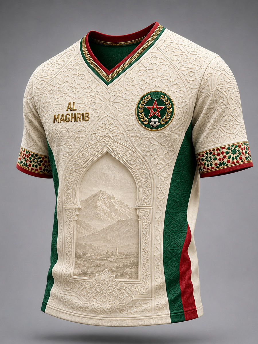 T-shirt décontracté avec impression d’art fan de football marocain rétro