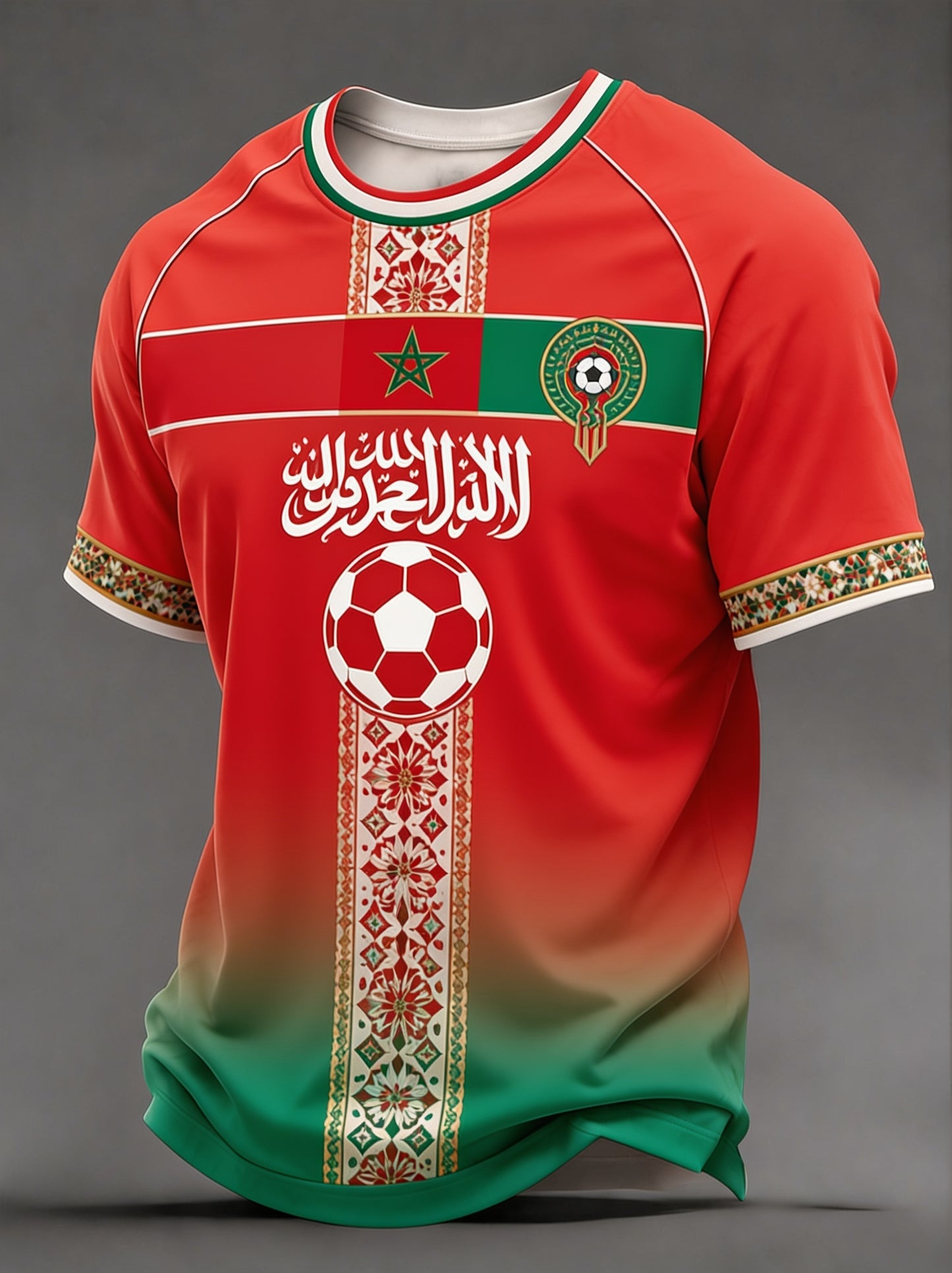 T-shirt décontracté imprimé pour fan de football marocain, modèle homme