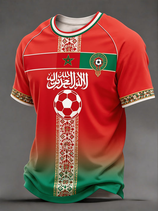 T-shirt décontracté imprimé pour fan de football marocain, modèle homme