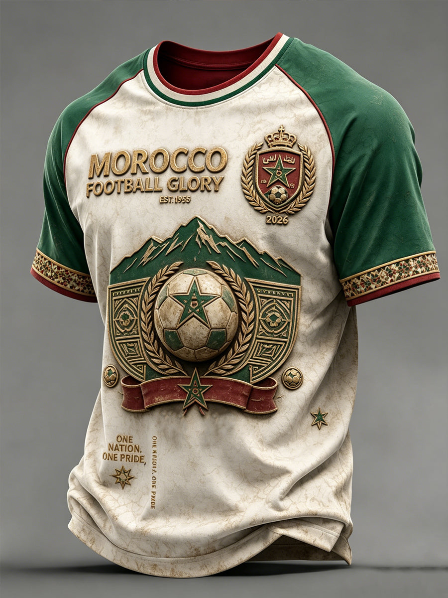 T-shirt décontracté imprimé pour fan de football marocain, modèle homme