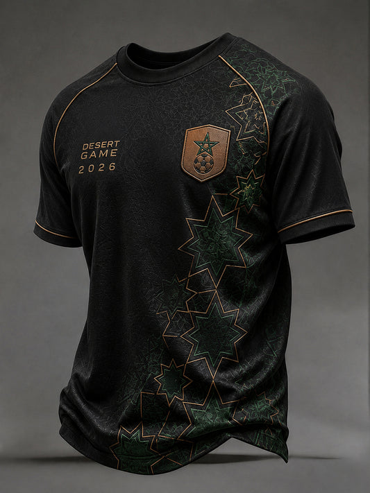 T-shirt décontracté avec impression d’art fan de football marocain rétro