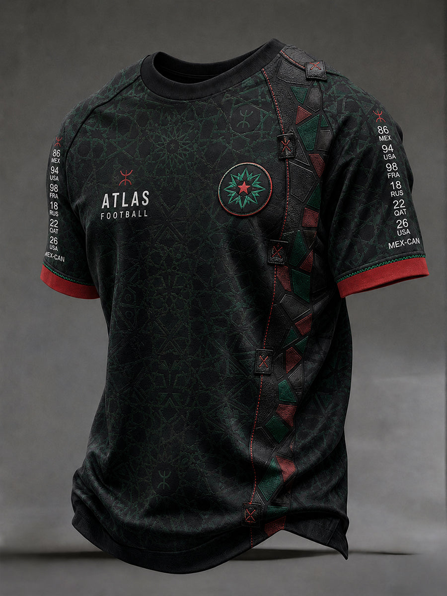 T-shirt décontracté avec impression d’art fan de football marocain rétro