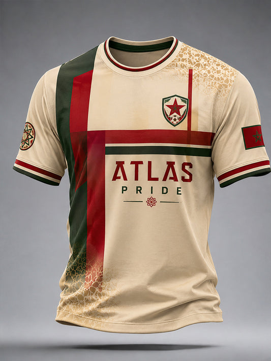 T-shirt décontracté rétro imprimé art fan de football marocain