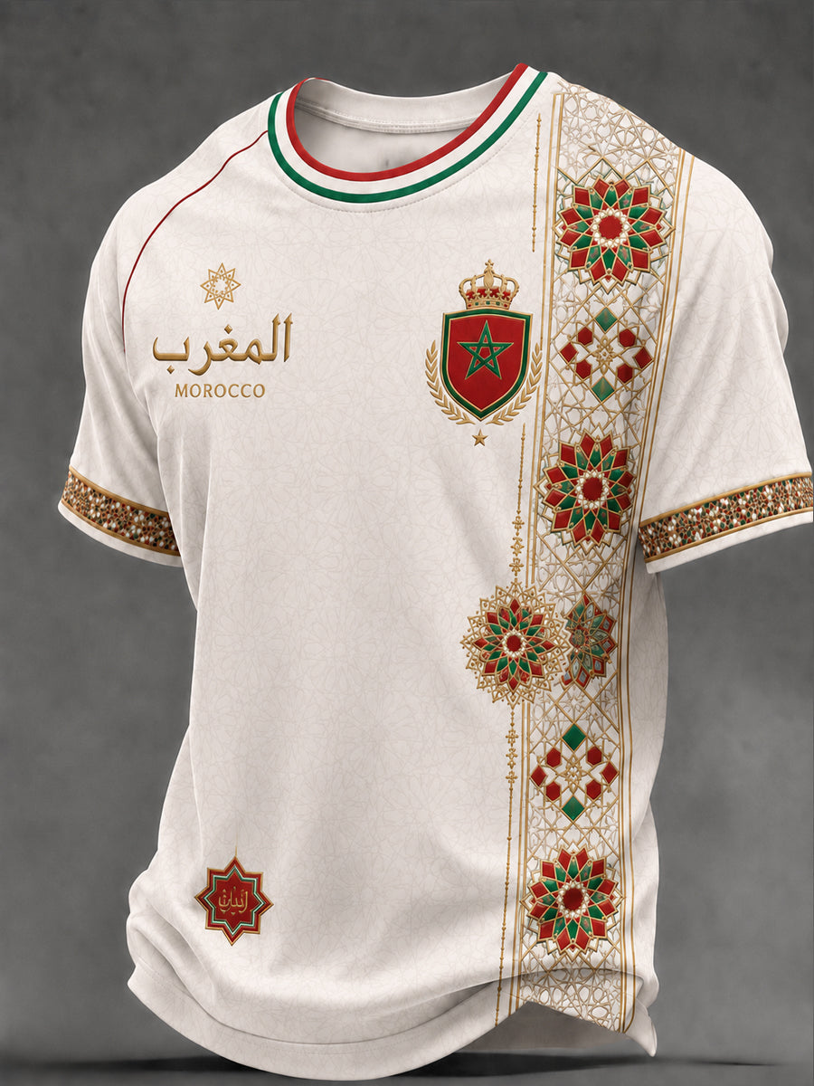 T-shirt décontracté imprimé pour fan de football marocain, modèle homme