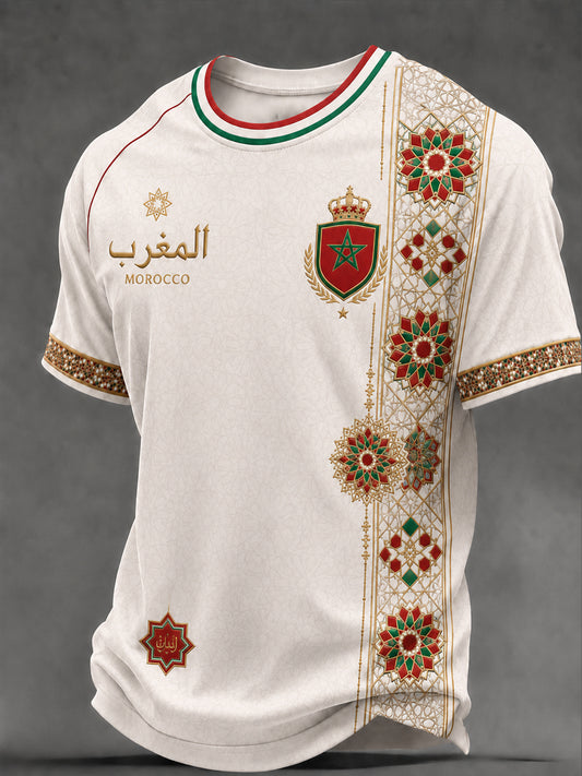 T-shirt décontracté imprimé pour fan de football marocain, modèle homme