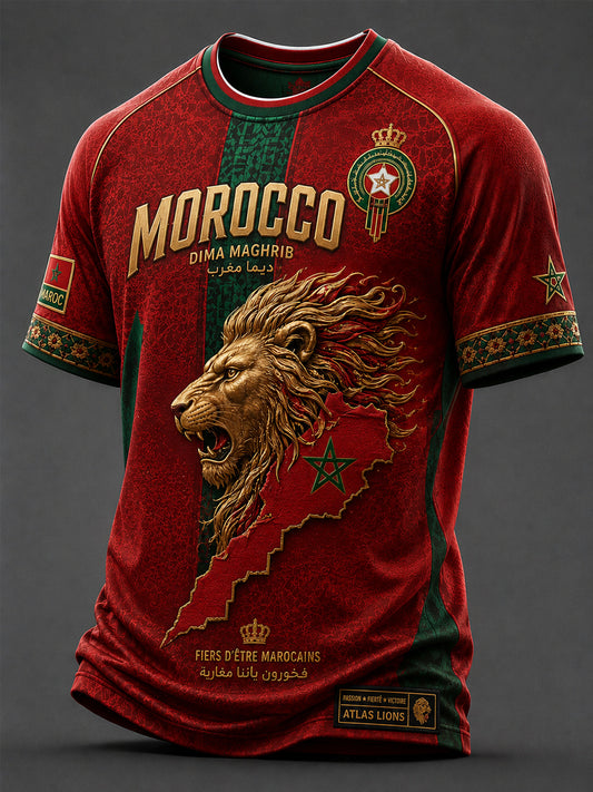 T-shirt décontracté imprimé pour fan de football marocain, modèle homme