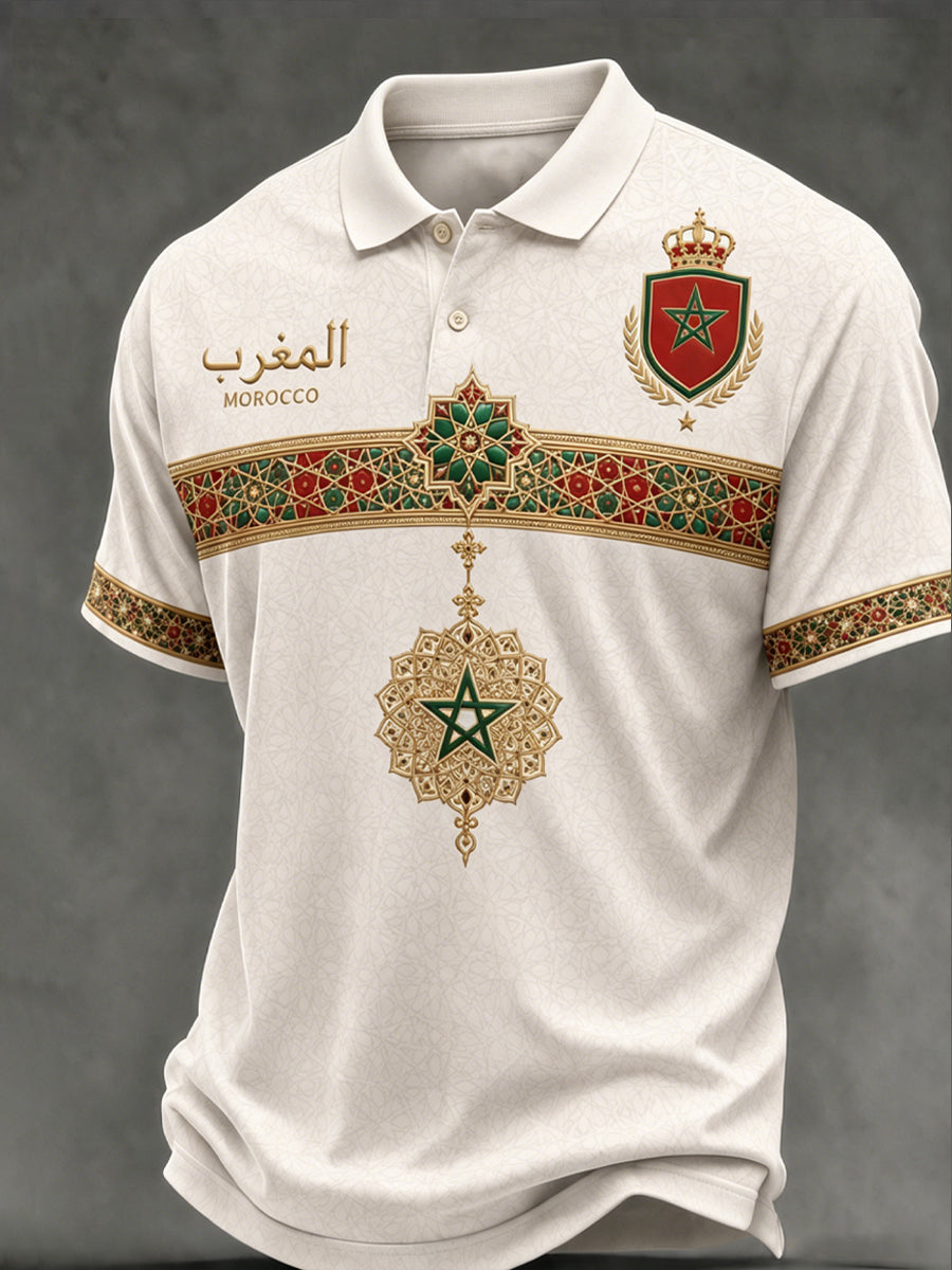 Polo imprimé occasionnel de fan du football marocain des hommes