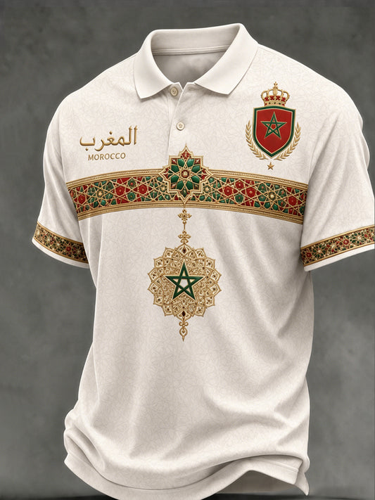 Polo imprimé occasionnel de fan du football marocain des hommes