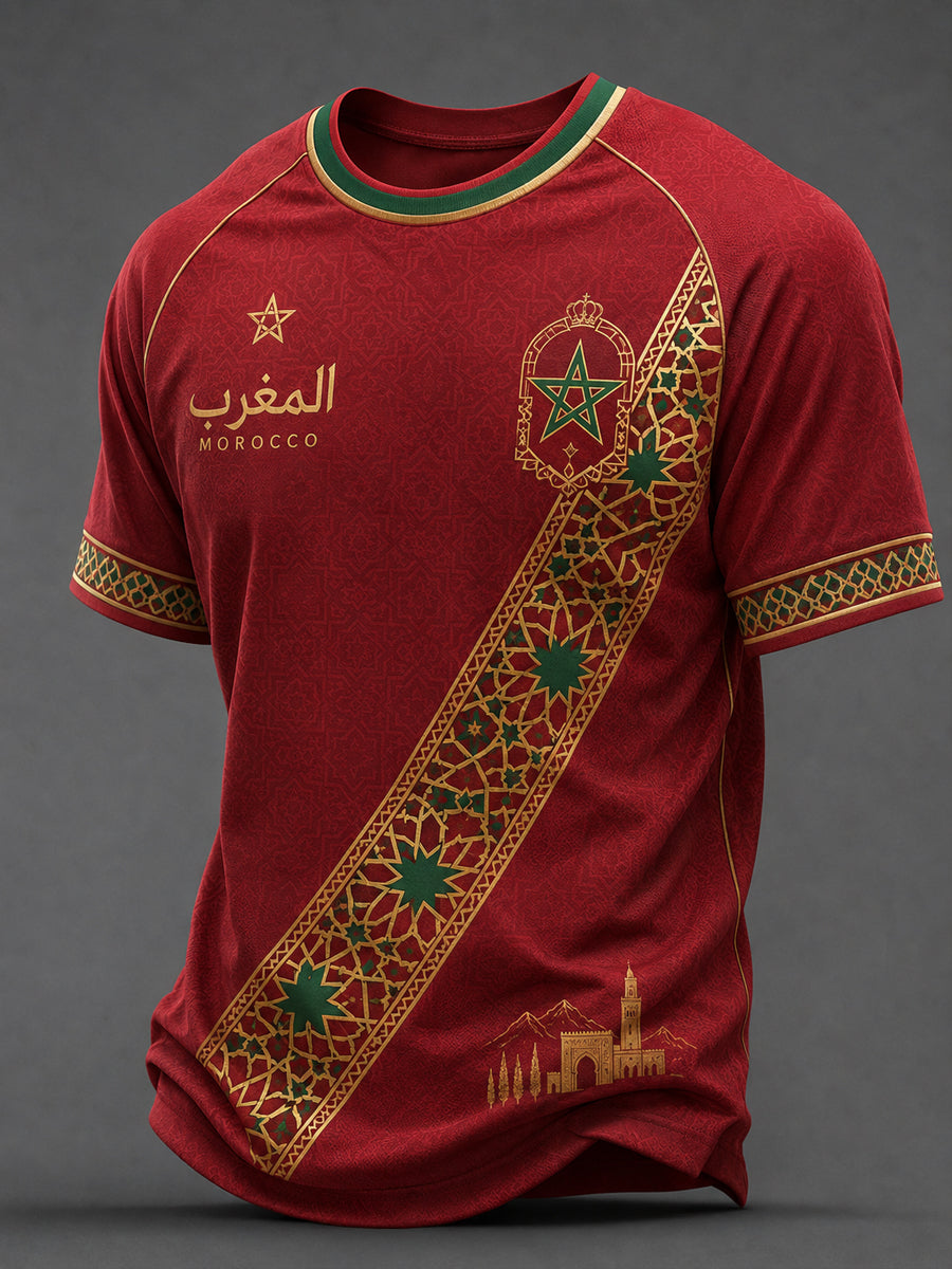 T-shirt décontracté imprimé pour fan de football marocain, modèle homme