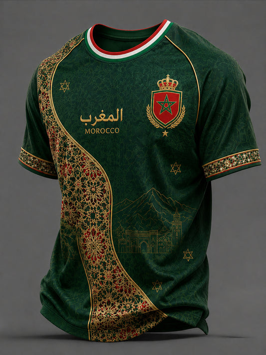 T-shirt décontracté imprimé pour fan de football marocain, modèle homme