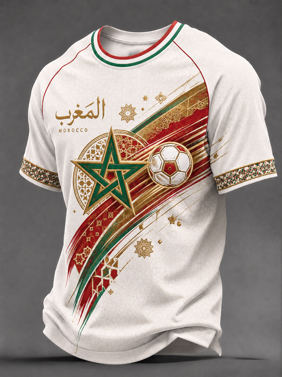 T-shirt décontracté imprimé pour fan de football marocain, modèle homme
