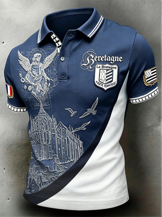 Polo homme décontracté à imprimé de la Bretagne française et du Mont-Saint-Michel, style professionnel