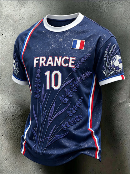 Élément de football pour hommes motif floral imprimé t-shirt décontracté à manches courtes