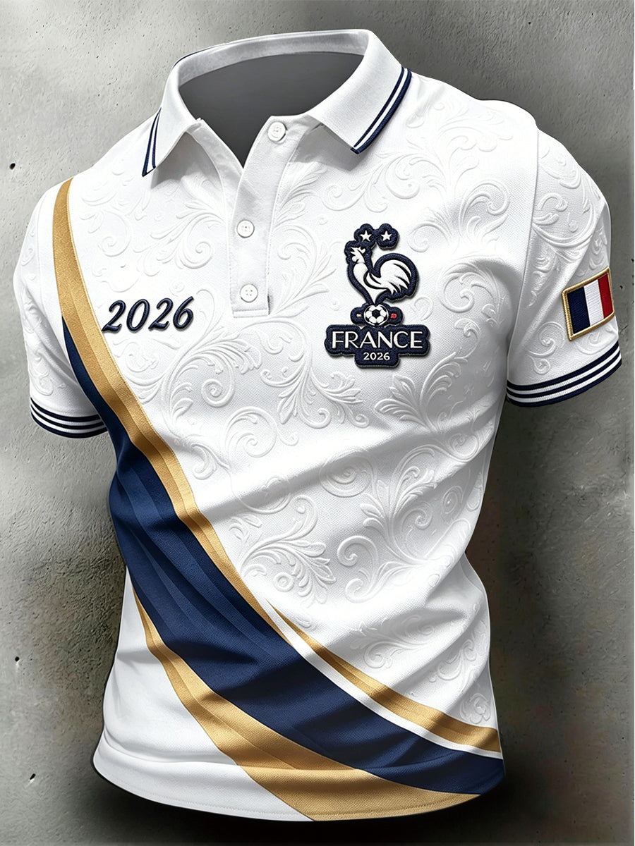 Polo décontracté à imprimé football coq français 2026 blanc pour homme