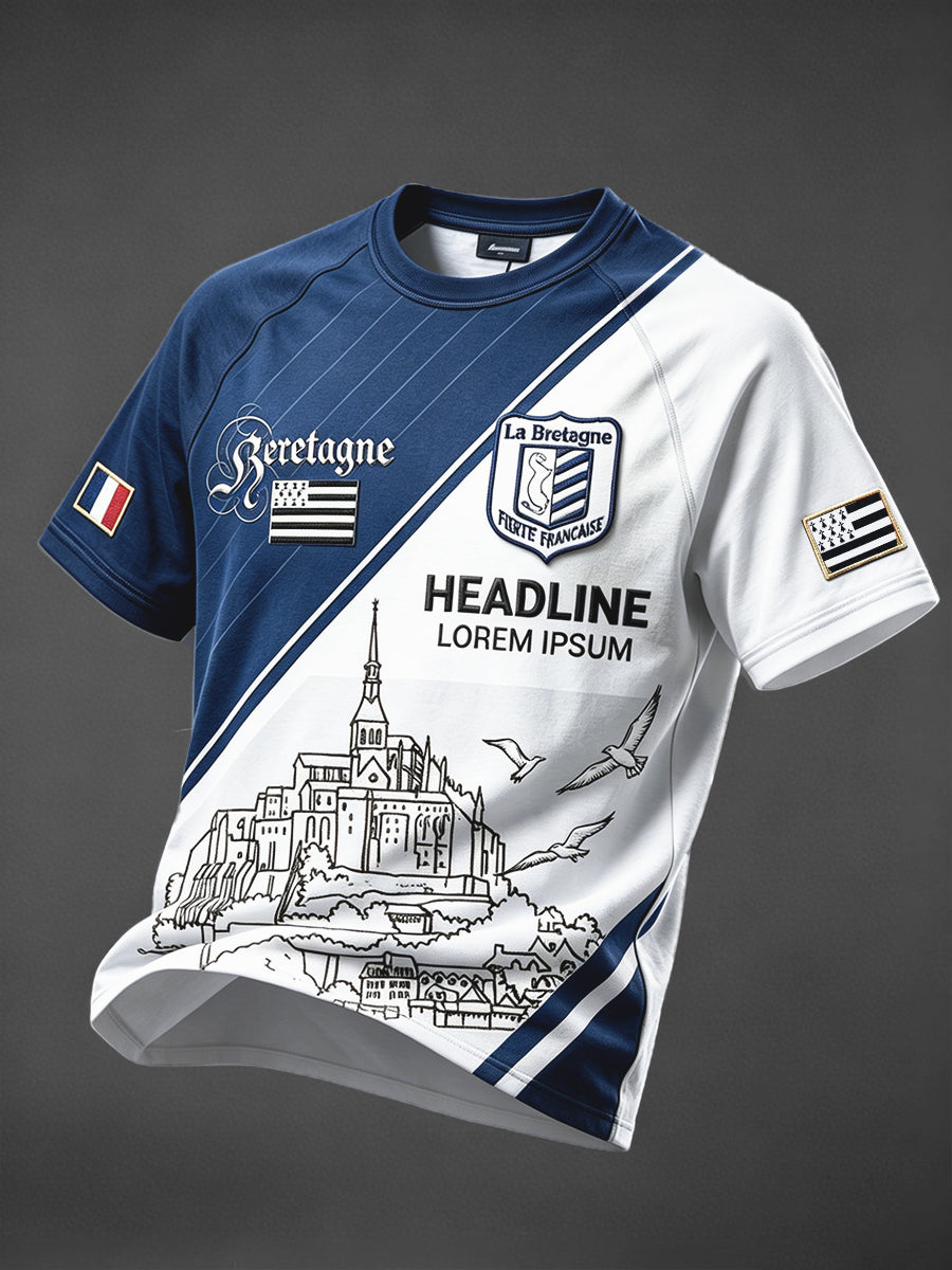 T-shirt pour homme au style professionnel, imprimé de la Bretagne française et du Mont-Saint-Michel
