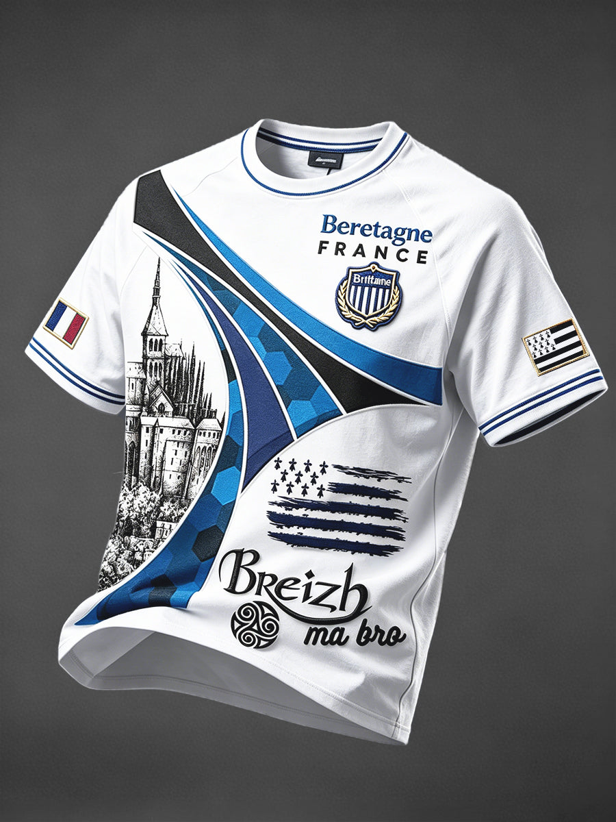 T-shirt homme business‑casual à imprimé patchwork breton français