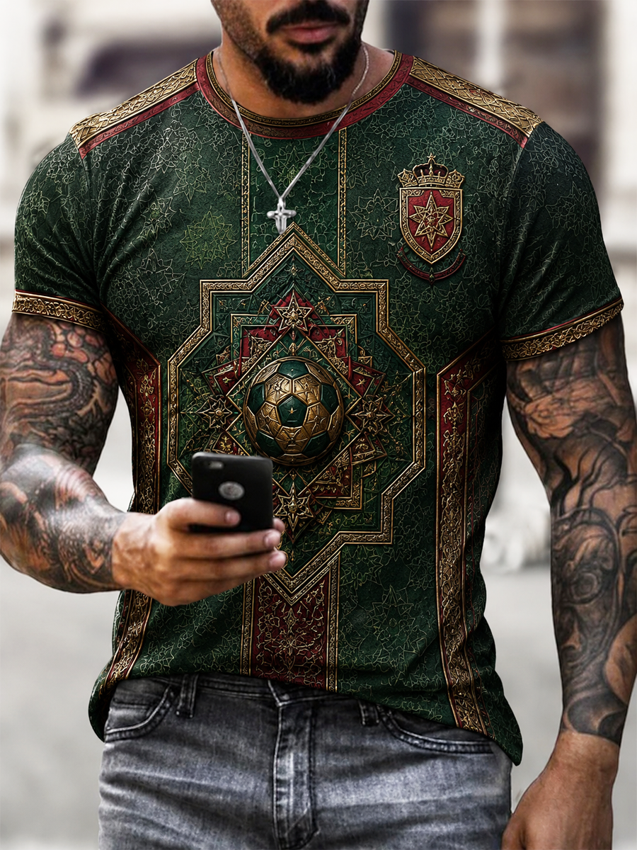 T-shirt à manches courtes pour homme Maroc Football Printed