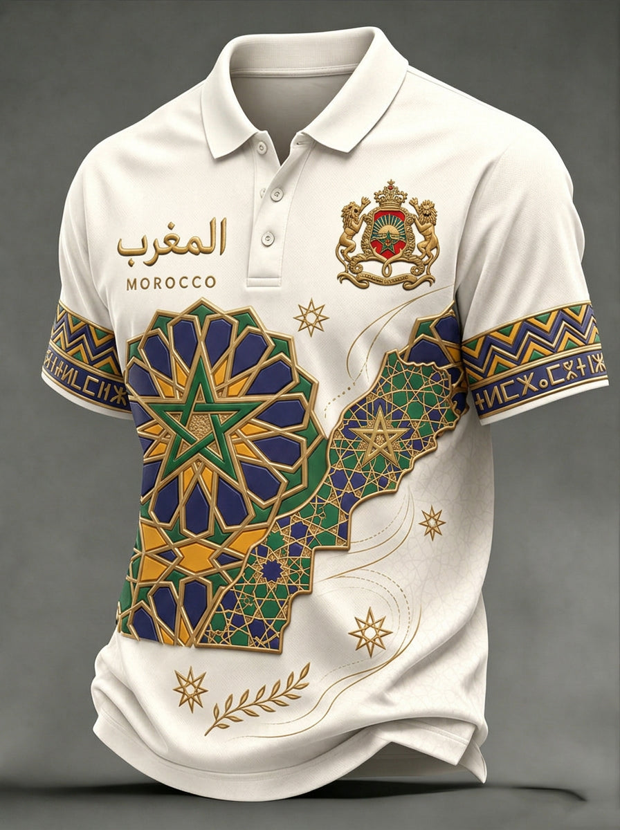 Polo décontracté imprimé pour fan de football marocain, modèle homme