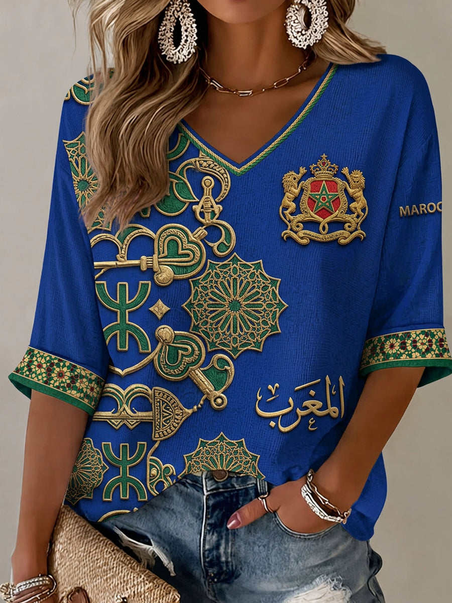 T-shirt décontracté imprimé pour fan de football marocain, modèle femme