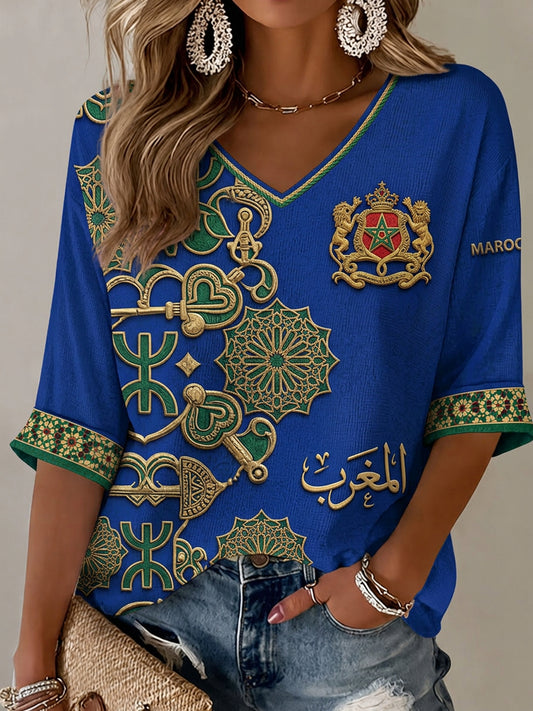 T-shirt décontracté imprimé pour fan de football marocain, modèle femme