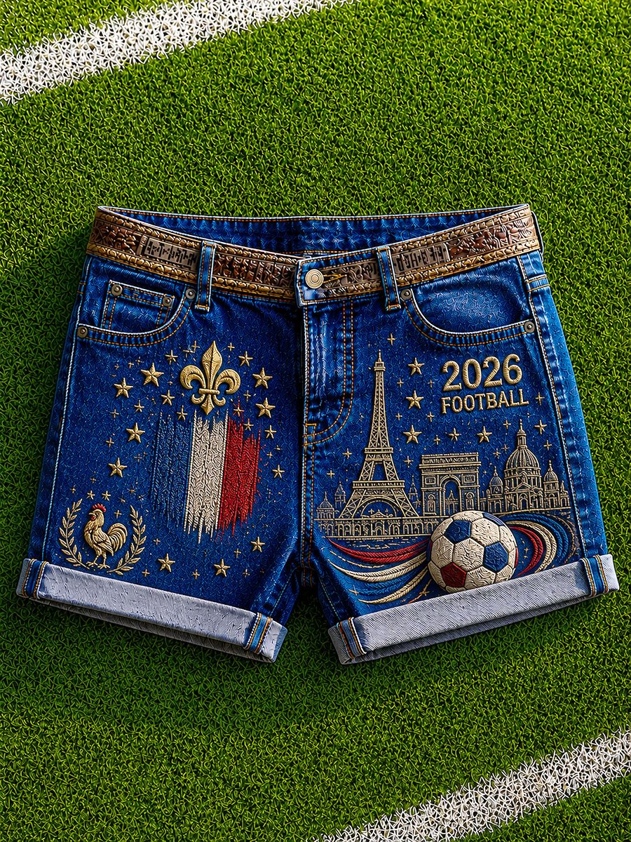 Short décontracté à imprimé football français 2026 pour femme
