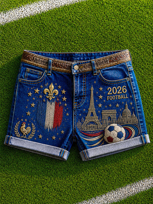 Short décontracté à imprimé football français 2026 pour femme