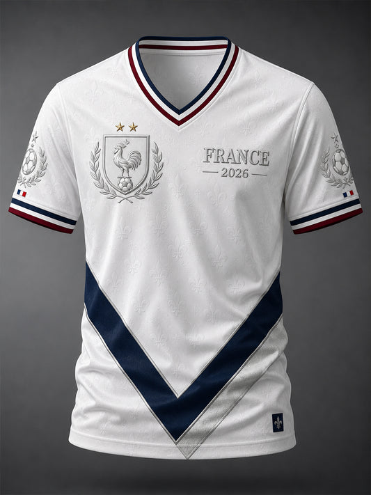 T-shirt à col en V pour hommes, France Football