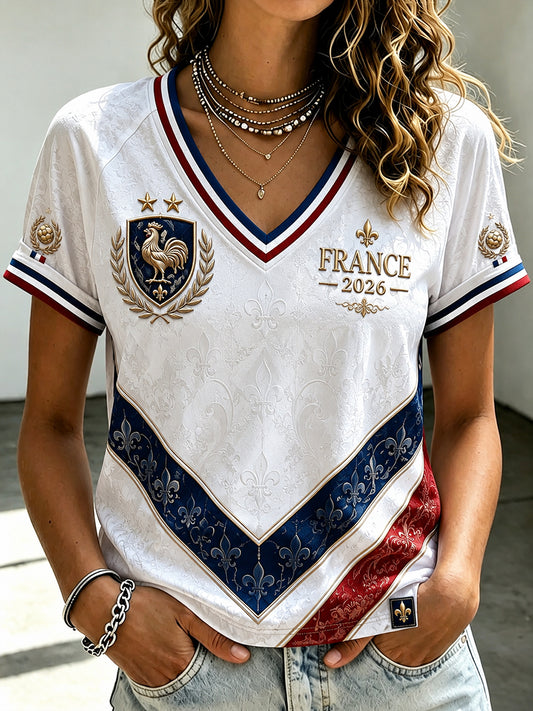 T-shirt à manches courtes à épaules dénudées France Footabll pour femme
