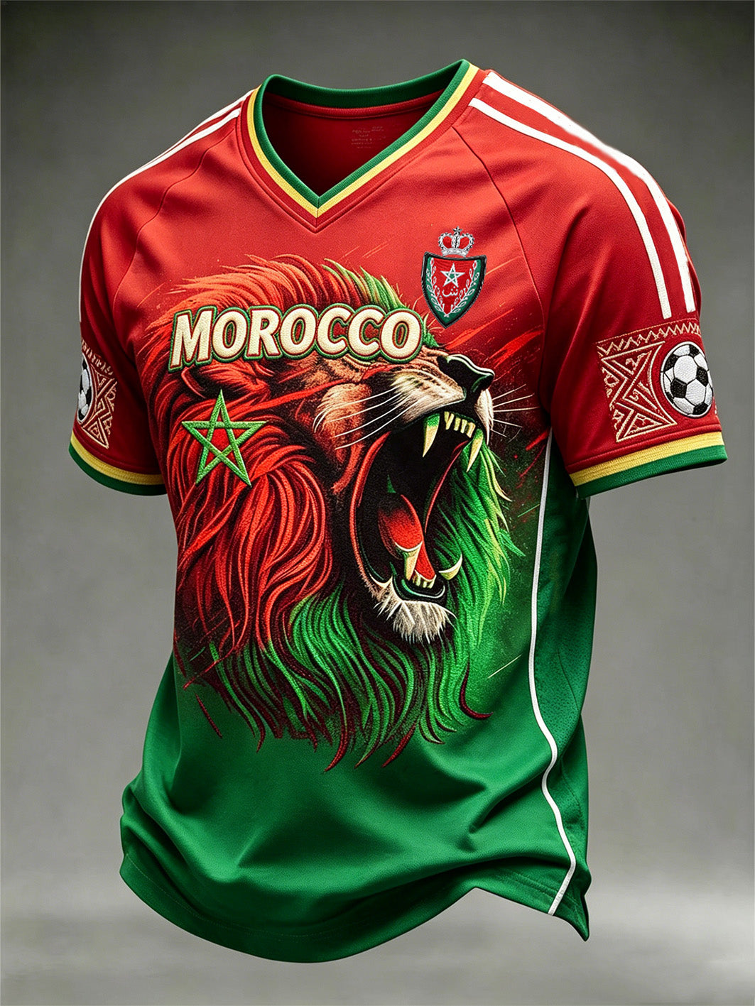 Combinaison de couleurs pour hommes Design Football Element Pattern Print V-neck T-shirt