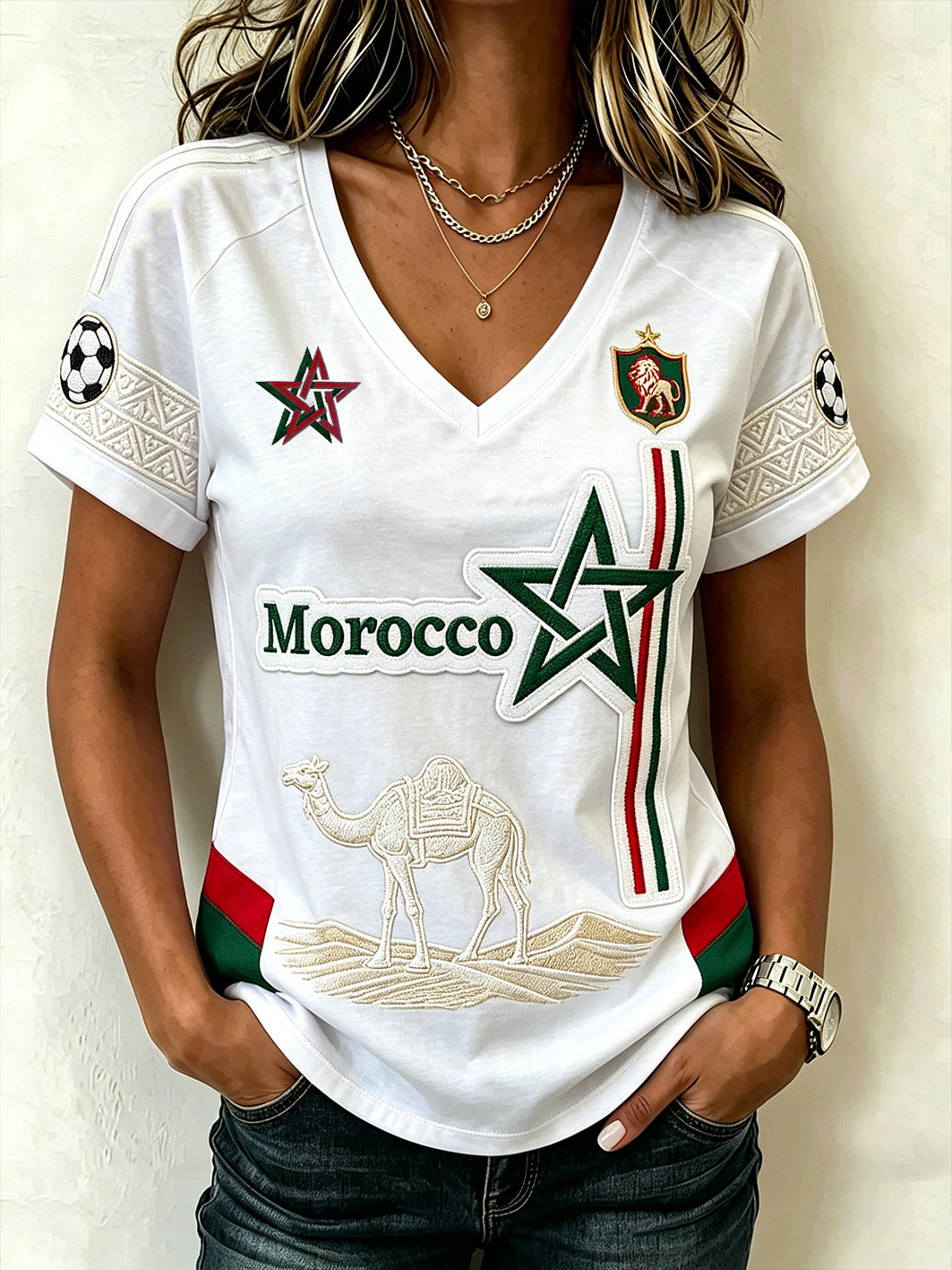 Combinaison de couleurs pour femmes Design Football Element Pattern Print T-shirt à manches courtes